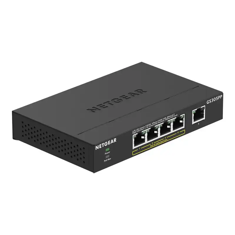 NETGEAR GS305PP - Commutateur - non géré - 5 x 10 - 100 - 1000 (4 PoE) - de bureau, fixation murale ... (GS305PP-100PES)_1